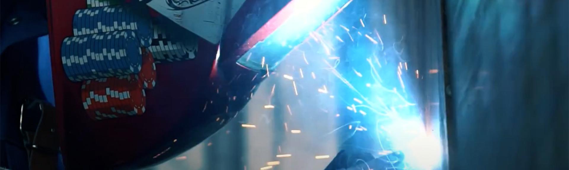 Person with welding mask